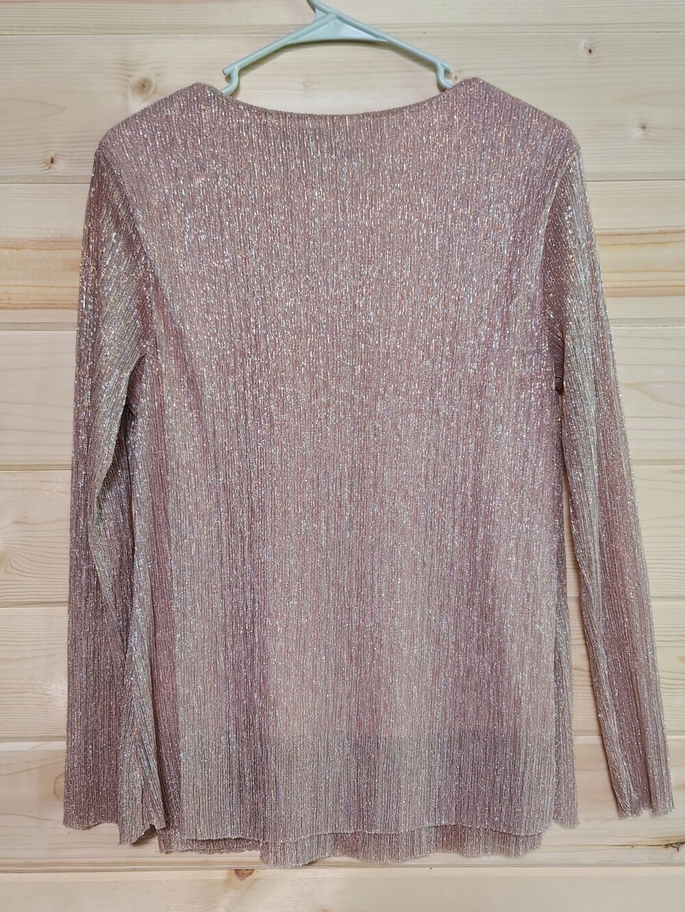 JM Collection Metallic Blush Pink Shimmer Top S Long Sleeve Delicate Feminine - Picture 5 of 7